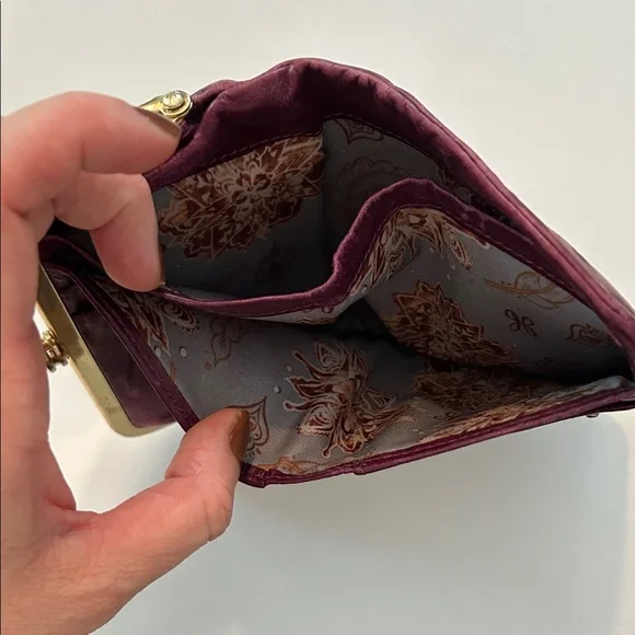 Elegant Burgundy HOBO Wallet with Gold Accents - Picture 3 of 4